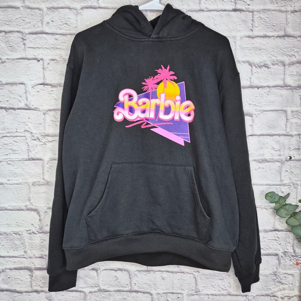 Barbie Malibu Beach Graphic Hoodie L Black Neon Retro Pullover Sweatshirt fall
